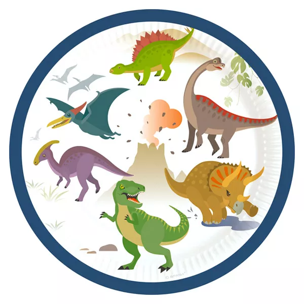 Dinozauri veseli: farfurie carton - 18 cm