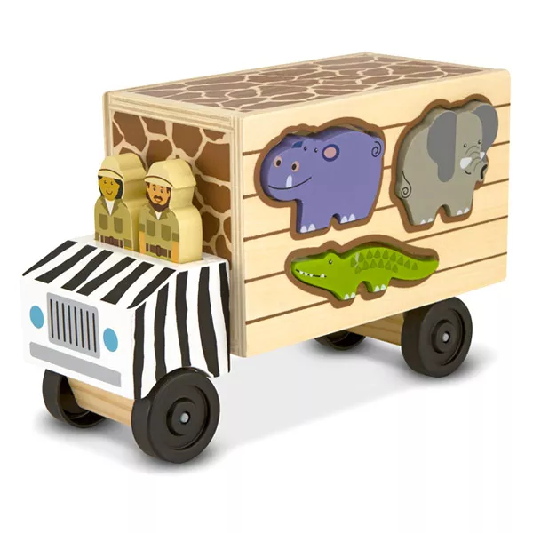 Melissa and Doug: Camion cu forme de sortat - joc de îndemânare din lemn