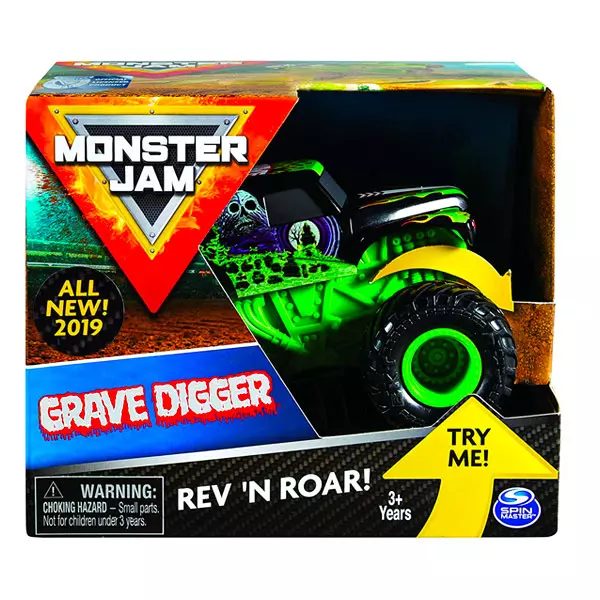 Monster Jam: Maşinuţă Grave Digger cu roţi volante - diferite