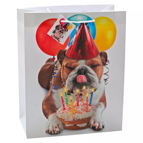 Model câine cu tort: pungă cadou - 26 x 32 cm