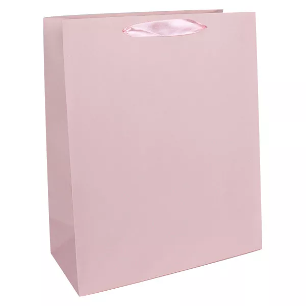 Pungă cadou cu mâner satin - roz, 23 x 18 cm