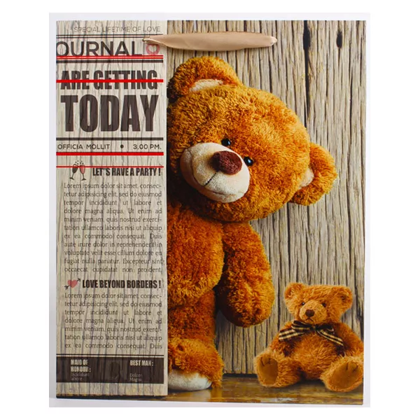 Model ursuleţ şi ziar: pungă cadou - 26 x 32 cm