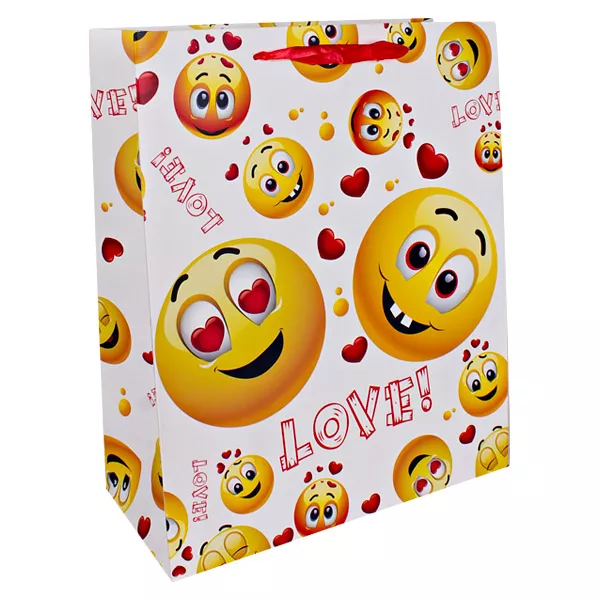 Smile mintás, szívecskés ajándékzacskó - 18 x 23 cm