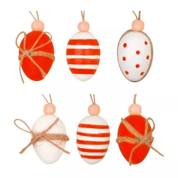 Húsvéti tojás dekoráció 6 darabos szett - piros-fehér, 4 cm