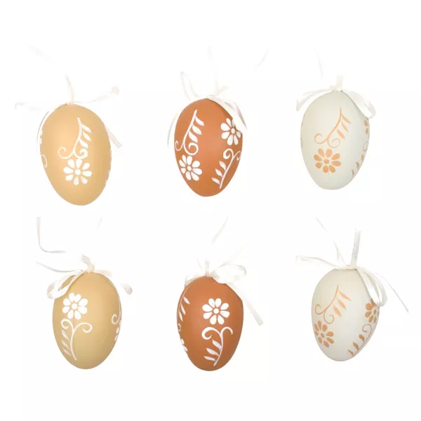 Húsvéti tojás dekoráció 6 darabos szett - natúr színben, 6 cm