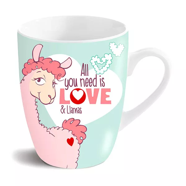 Nici: All you need is love and Llamas porcelán bögre - 310 ml