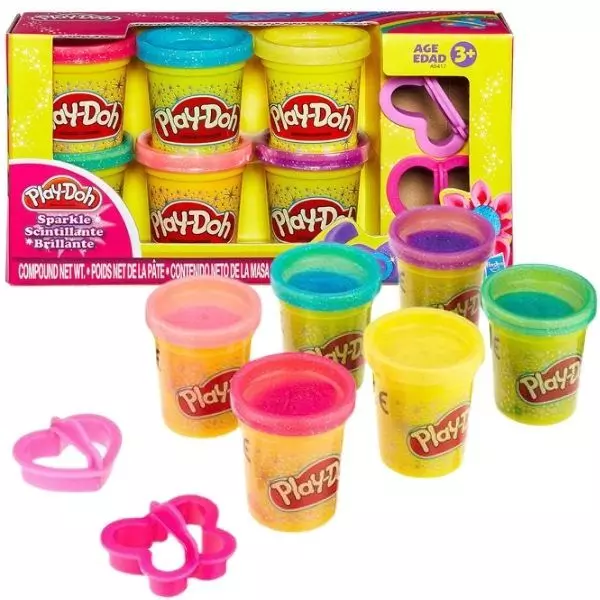 Play-Doh: Set plastilină cu sclipici cu 6 piese