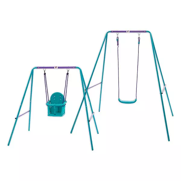 Plum: Set leagăn metalic pentru copii, 2-în-1 - violet-albastru verzui