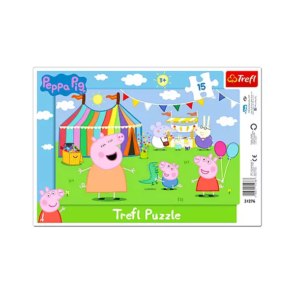 Trefl: Peppa Pig în parcul de distracții puzzle cu cadru cu 15 piese