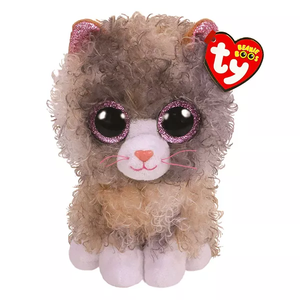 TY Beanie Boos: Scrappy figurină pisică cu blană cârlionţat de pluş - 15 cm