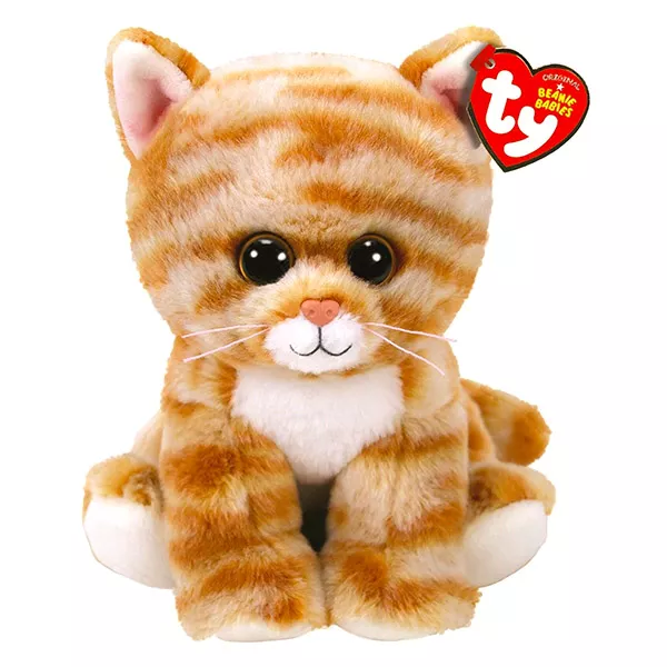 TY Beanie Babies: Cleo figurină pisică tigrată de pluş - 15 cm