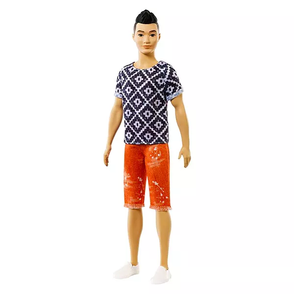 Barbie Fashionistas: păpuşă Ken cu păr negru în tricou cu model romburi
