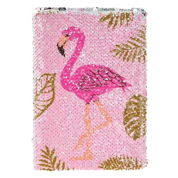Flamingó mintás átsimítható flitteres napló - A5