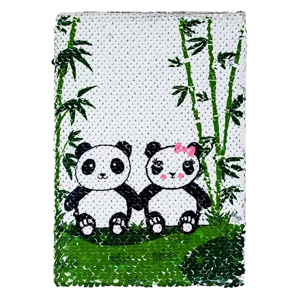 Panda mintás átsimítható flitteres napló - A5