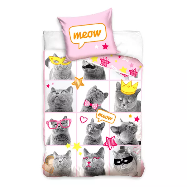 Model Meow lenjerie de pat cu 2 piese - roz