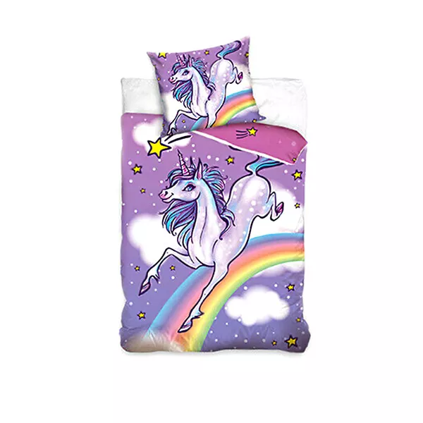 Model Unicorn cu curcubeu: lenjerie de pat cu 2 piese - mov