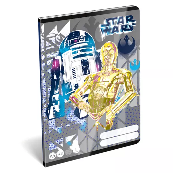 Star Wars: R2D2 és C-3PO mintás 1.osztályos vonalas füzet - A5, 14-32 