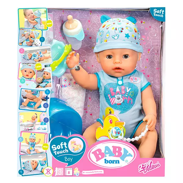 Baby Born: păpuşă interactivă cu 8 funcţii în haine albastre - băiat