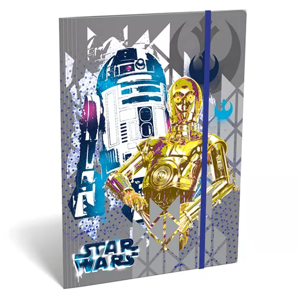 Star Wars: R2D2 és C-3PO mintás gumis mappa - A4 