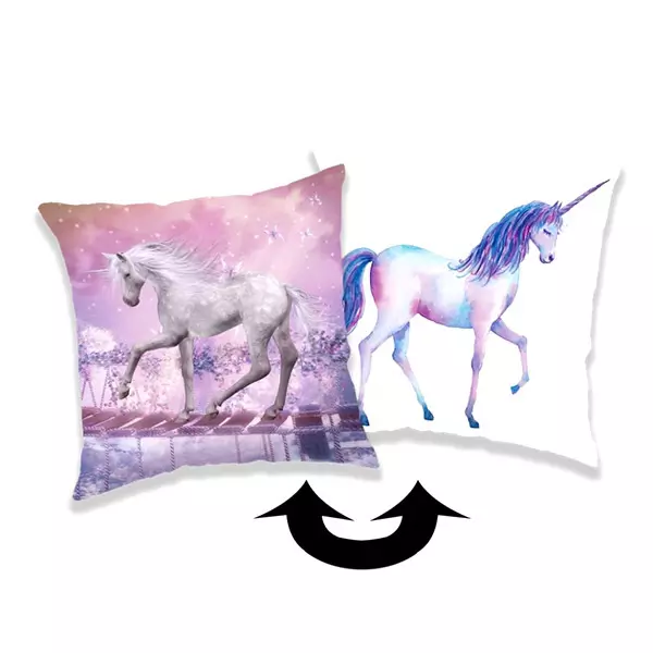 Unicorn: pernă decorativă cu paiete reversibilă - mov