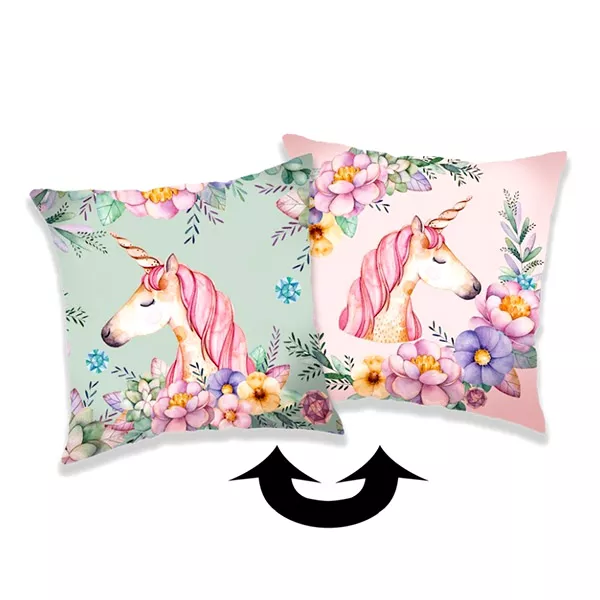 Unicorn: pernă decorativă cu paiete reversibilă - roz