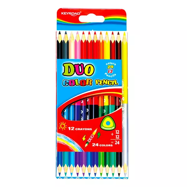 Keyroad: creioane colorate triunghiulare, cu două capete - 12 buc.
