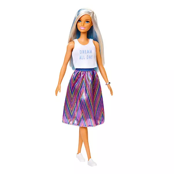 Barbie Fashionistas: păpuşă Barbie blond-albastru în tricou cu inscripţie Dream