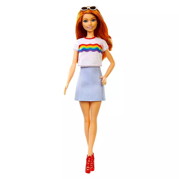 Barbie Fashionistas: păpuşă Barbie roşcat în tricou cu model curcubeu