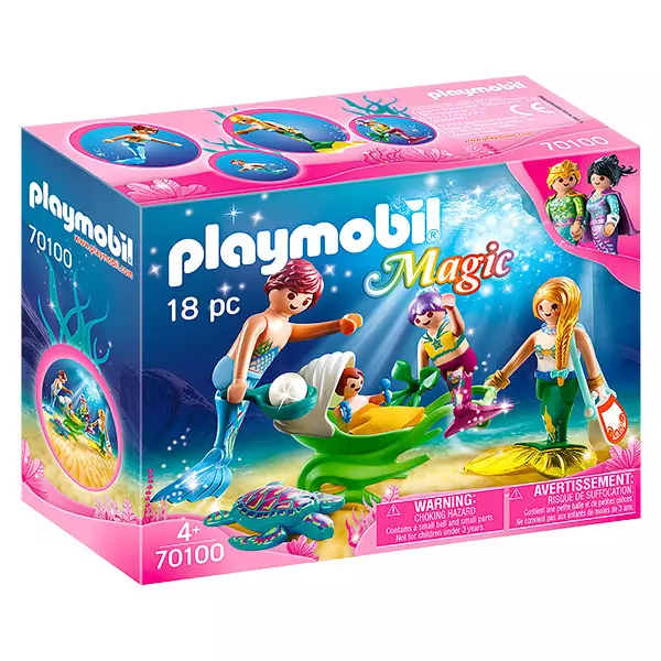 Playmobil Magic: Familie de sirene cu cărucior de scoică - 70100