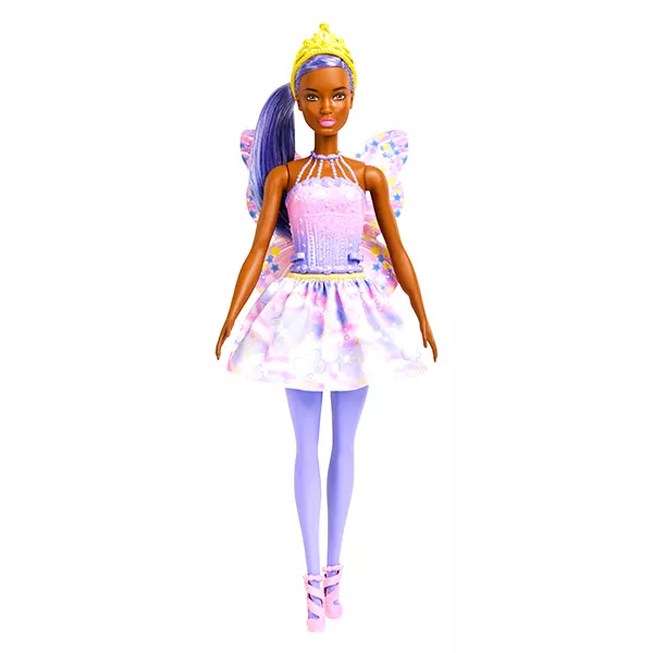Barbie Dreamtopia: lila hajú, barna bőrű Tündér baba 