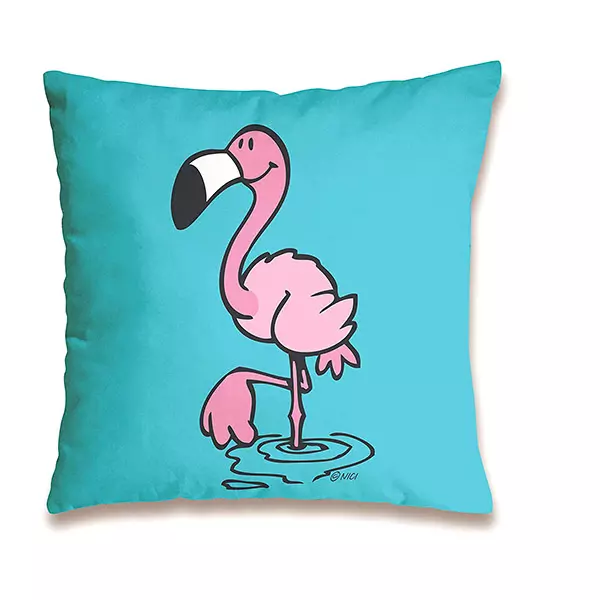 Nici: flamingó mintás párna - 37 x 37 cm, világoskék