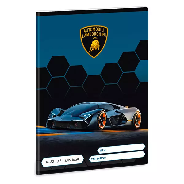 Lamborghini 2. osztályos vonalas füzet - A5, 16-32, fekete