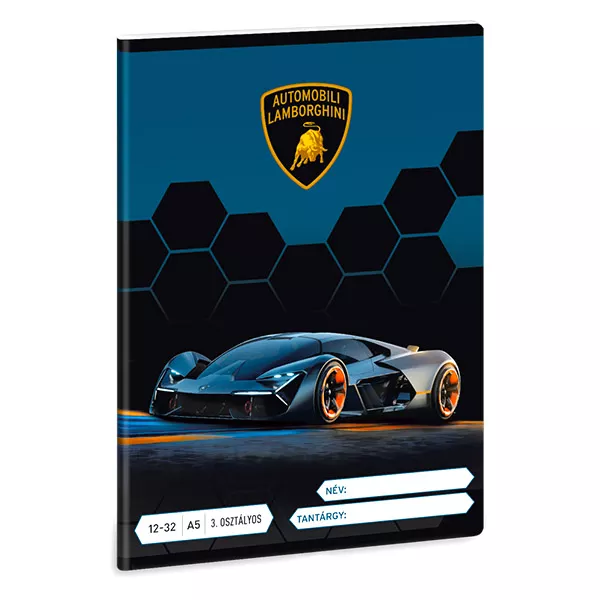 Lamborghini 3. osztályos vonalas füzet - A5, 12-32, fekete