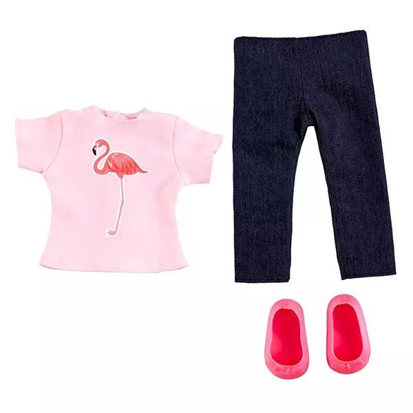 B Friends: Flamingós játékbaba ruhaszett - póló és farmernadrág