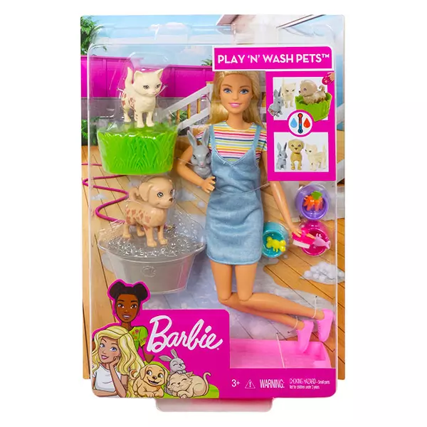 Set de joacă Grădiniţă pentru animale cu păpuşă blondă, Barbie