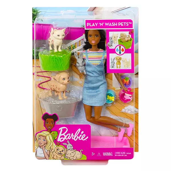 Barbie: állatka napközi szett barna hajú babával 