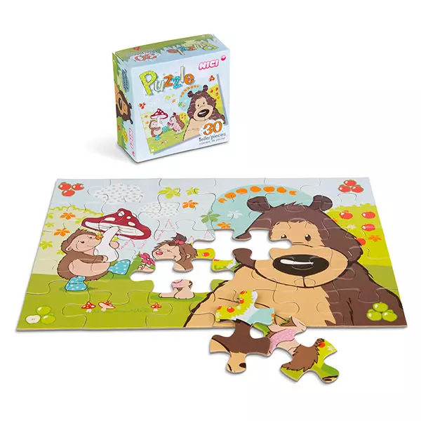 Nici: grizzly medve és süni mintás, 30 darabos puzzle