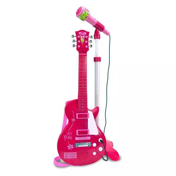 Bontempi: rock gitár állványos mikrofonnal - rózsaszín