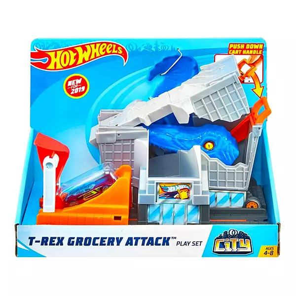 Set de joacă Hot Wheels City - Atac T-Rex în supermarket
