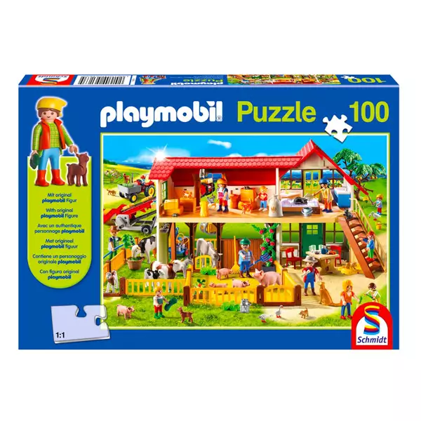Schmidt: Ferma Playmobil - puzzle cu 100 piese și figurină cadou