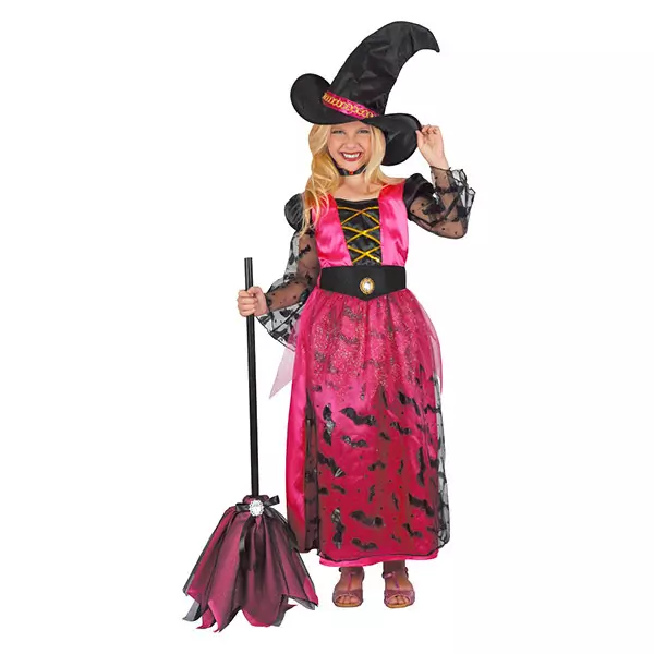 Costum vrăjitoare cu model liliac, 110-120 cm, roz