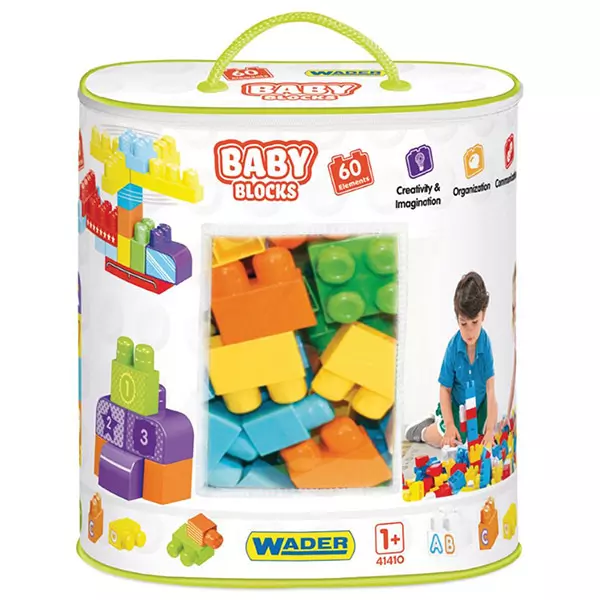 Set 60 cuburi de construcție baby în gentuță, Wader