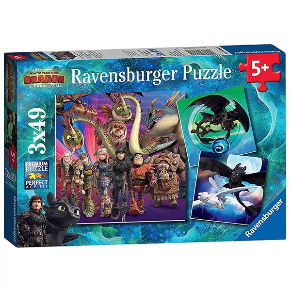 Puzzle Ravensburger, Cum să-ți dresezi dragonul, 3x49 piese