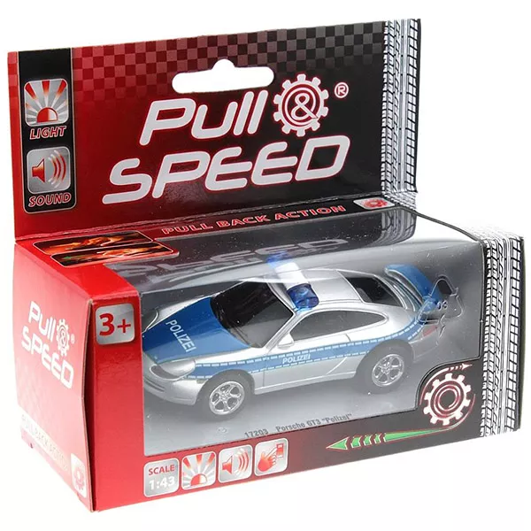 Pull n Speed: Felhúzós kisautó, Porsche GT3 rendőrautó hanggal és fénnyel