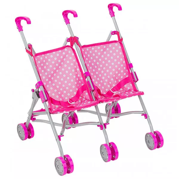 Jucărie Bimbo, cărucior roz pentru păpuși gemene- 48 cm