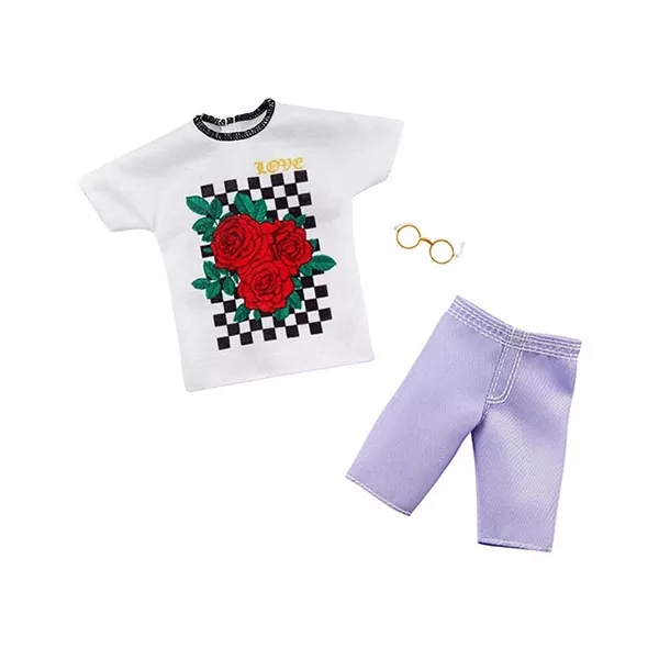 Set îmbrăcăminte Ken - tricou cu model trandafir și pantaloni scurți gri