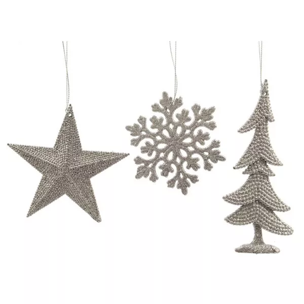 Karácsonyi glitteres dekoráció, ezüst - többféle