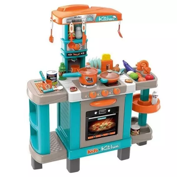 Bucătărie de jucărie cu sunet și lumini - 39 de accesorii, albastru-portocaliu
