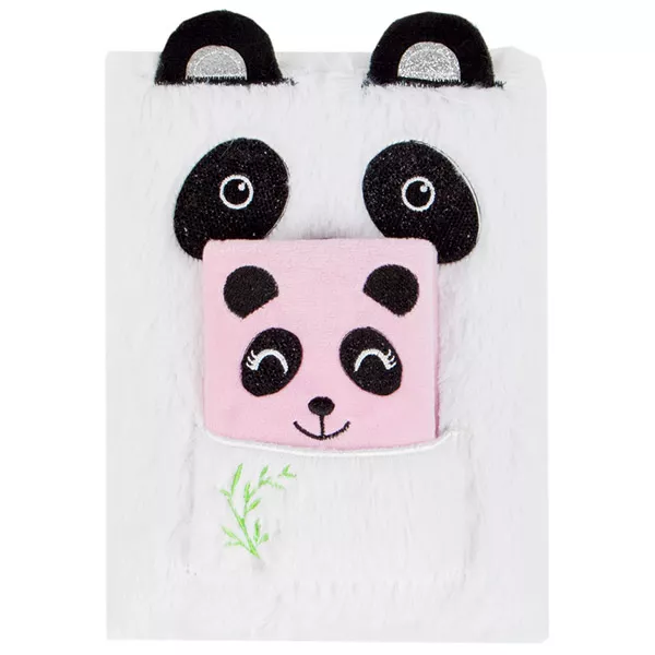 Jurnal cu copertă de pluș, cu model urs panda, cu mini-notițe