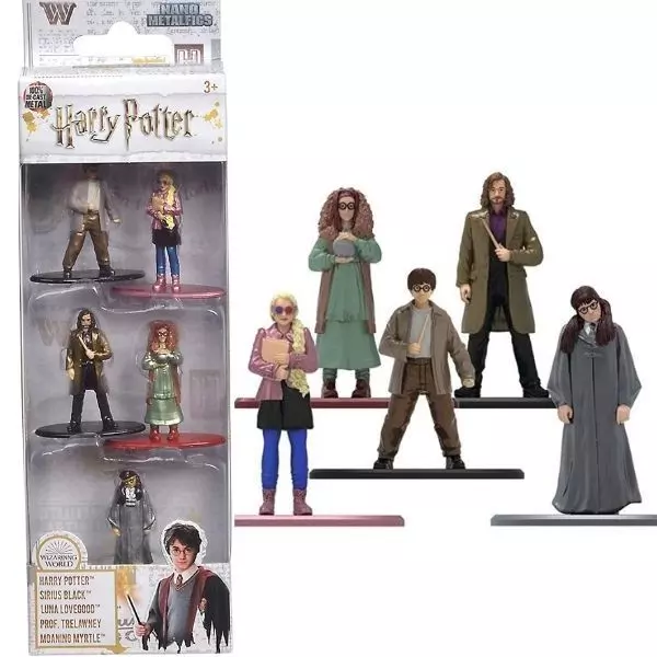 Harry Potter: 5 darabos fém mini figura szett - Harry, Sirius Black, Luna Lovegood Trelawney tanárnő, Hisztis Mirtill
